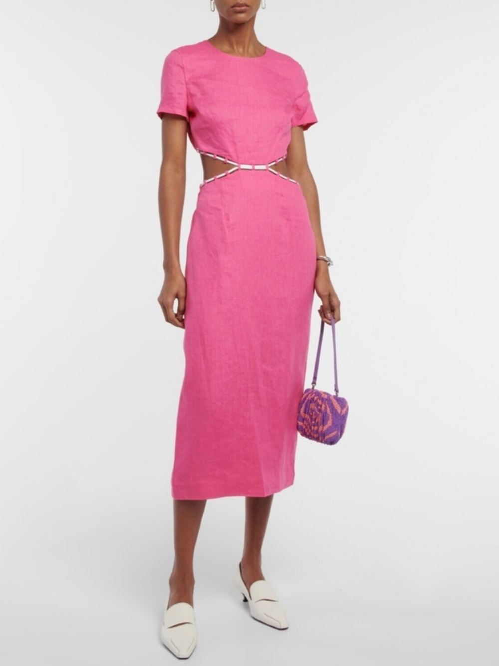 STAUD Hot Pink Cutout Midi Dress